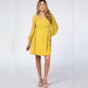 NWT ✨️ Maternity Yellow Textured Dot Square Neck Chiffon Dress